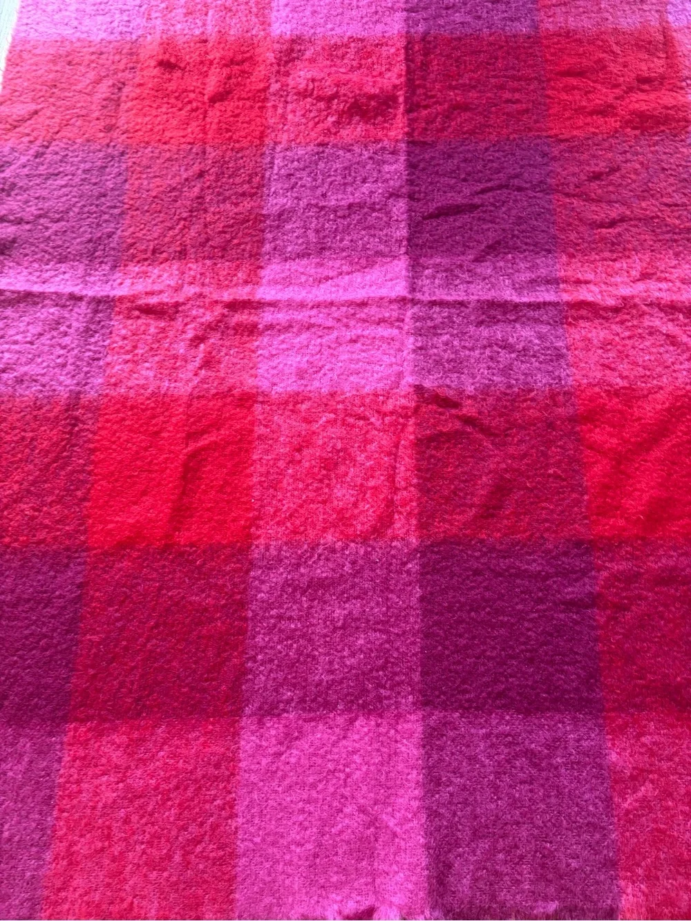 VTG Avoca Handweavers Mohair Wool Blanket Checkered Ireland Fringe Pink Purple